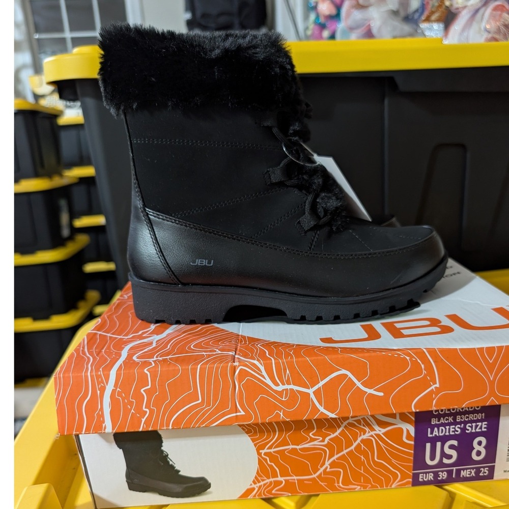 JBU Jambu Colorado Black Winter Boots Faux Fur Trim Water Resistant Womens 8 NEW